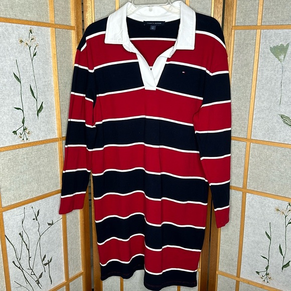 Tommy Hilfiger Women's Rugby Collared Dress Red and Black Size Large - Picture 4 of 11